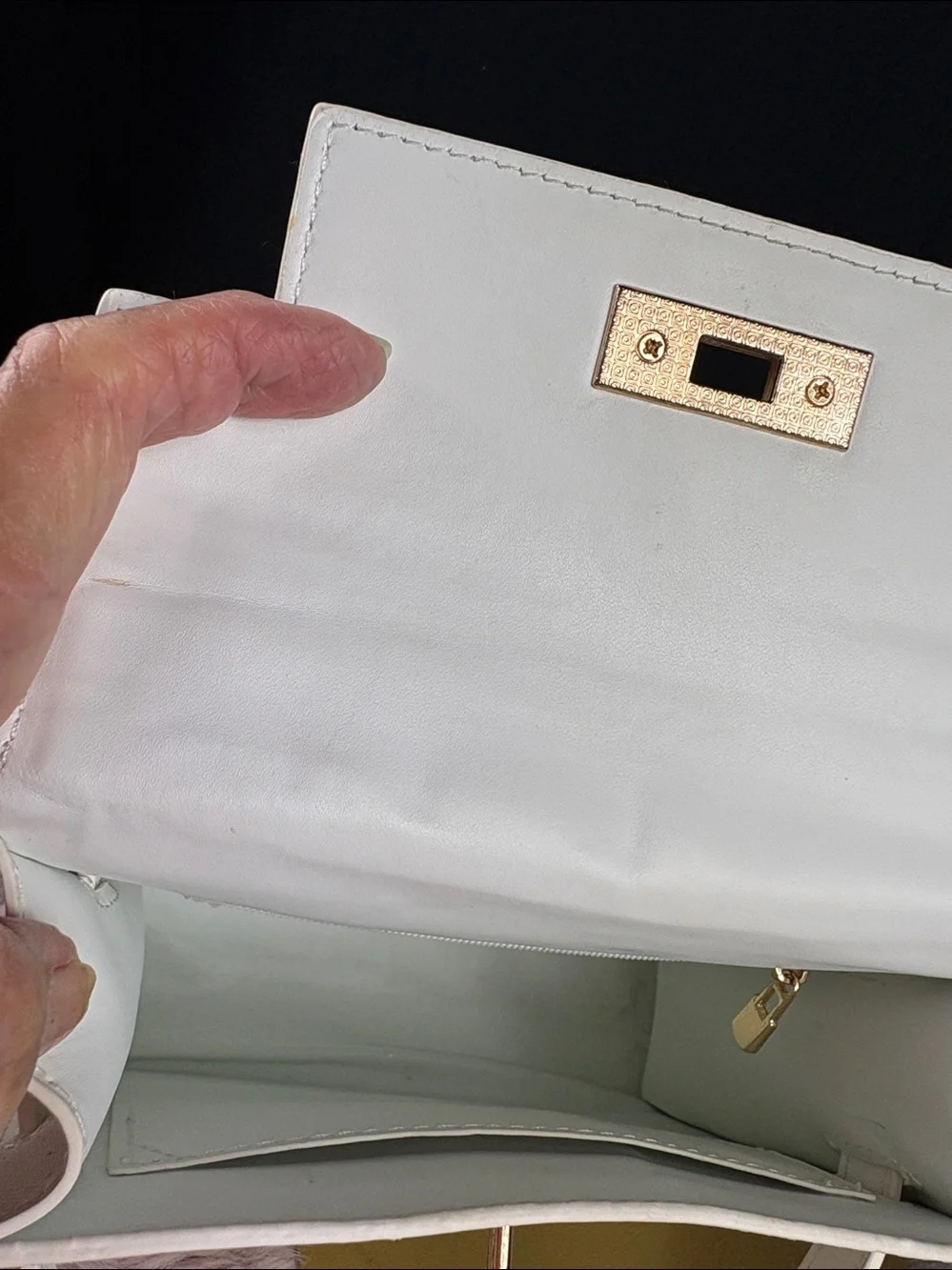 Kelly Style Mini White Saffiano Faux Leather Structured Crossbody Satchel
